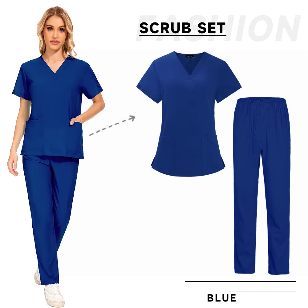 Scrubs Medical Uniforms Women Nurse Uniform Thin Breathable Medical Scrub Tops Elastic Scrubs Pants Doctor Workwear Spa Overalls