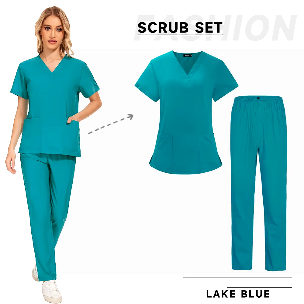 Scrubs Medical Uniforms Women Nurse Uniform Thin Breathable Medical Scrub Tops Elastic Scrubs Pants Doctor Workwear Spa Overalls