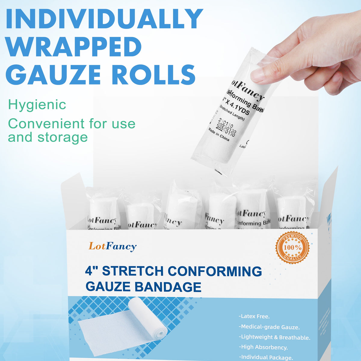 Gauze Bandage Roll, 24 Pack Gauze Wrap, 4 in X4 Yards