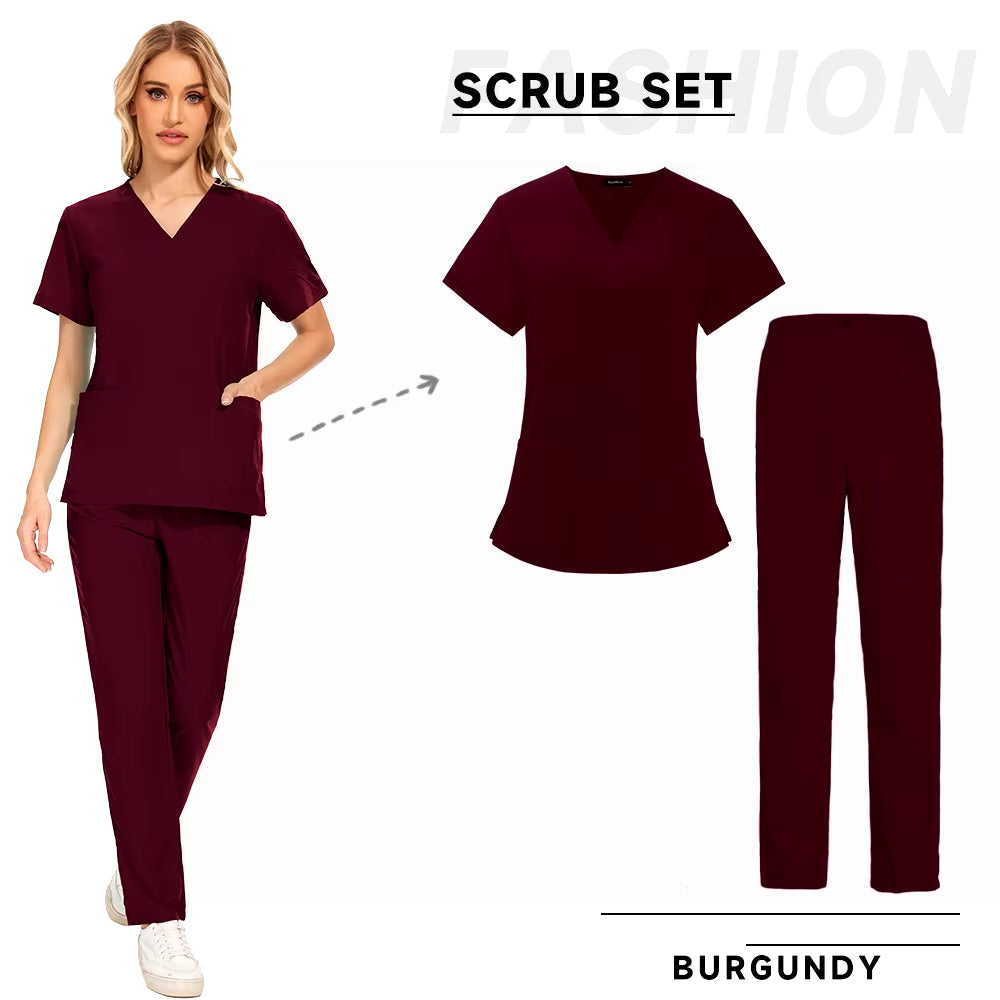 Scrubs Medical Uniforms Women Nurse Uniform Thin Breathable Medical Scrub Tops Elastic Scrubs Pants Doctor Workwear Spa Overalls