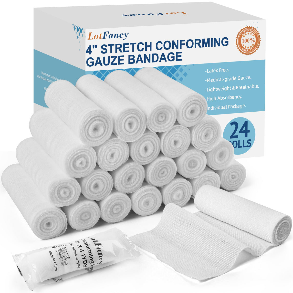 Gauze Bandage Roll, 24 Pack Gauze Wrap, 4 in X4 Yards