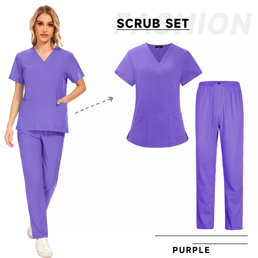 Scrubs Medical Uniforms Women Nurse Uniform Thin Breathable Medical Scrub Tops Elastic Scrubs Pants Doctor Workwear Spa Overalls