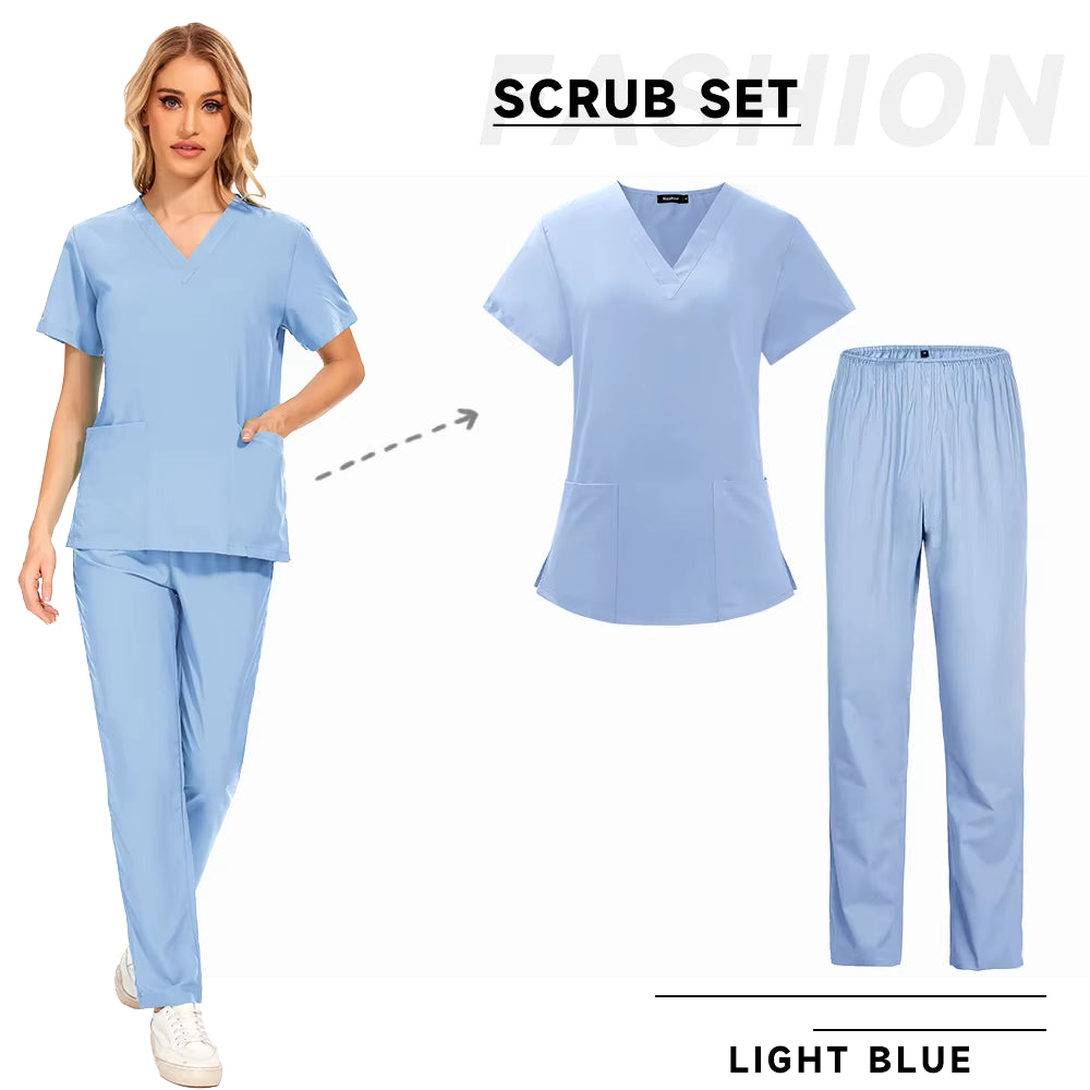 Scrubs Medical Uniforms Women Nurse Uniform Thin Breathable Medical Scrub Tops Elastic Scrubs Pants Doctor Workwear Spa Overalls